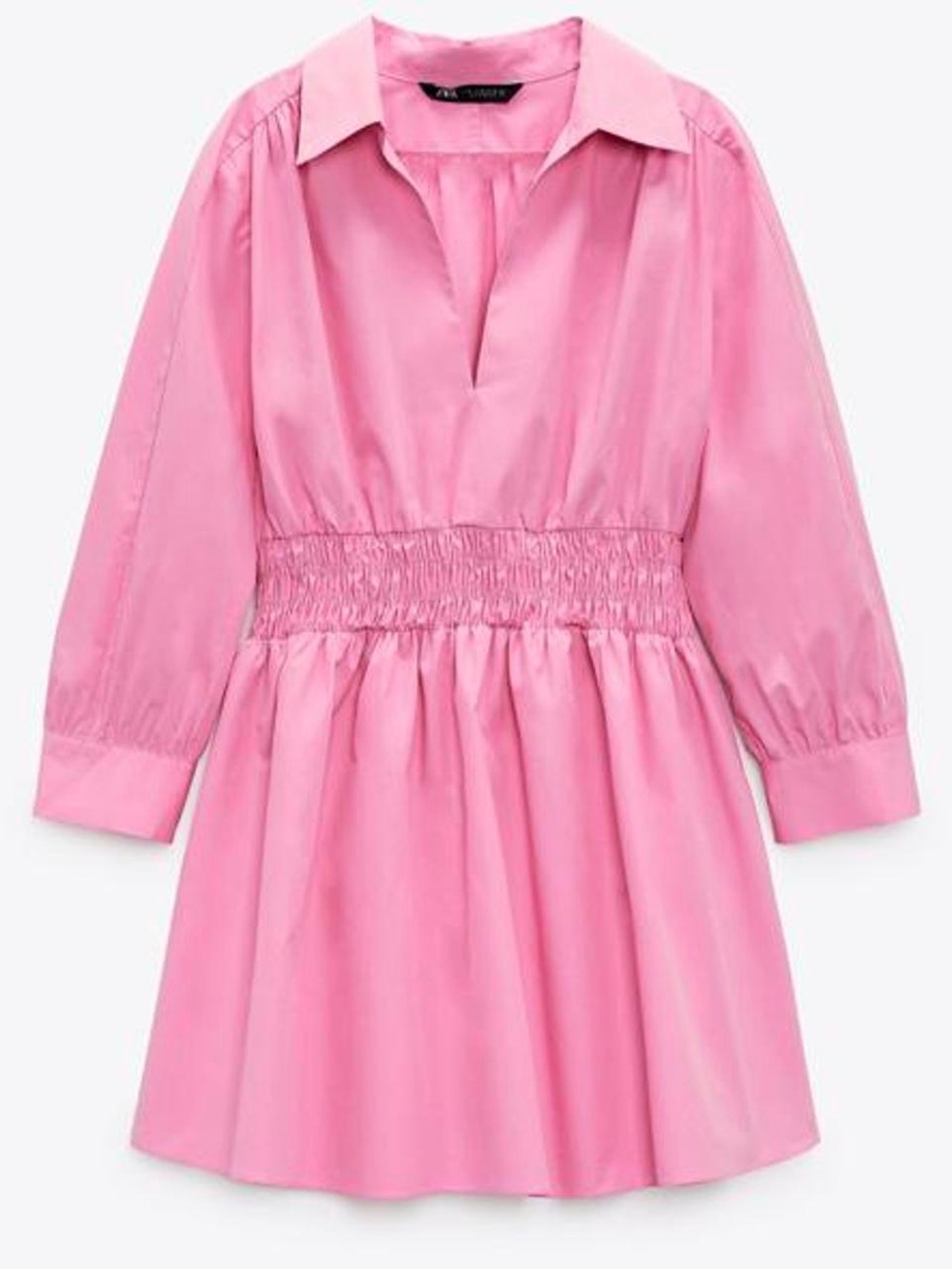 Pink Collared Smocked-Waist Mini Dress